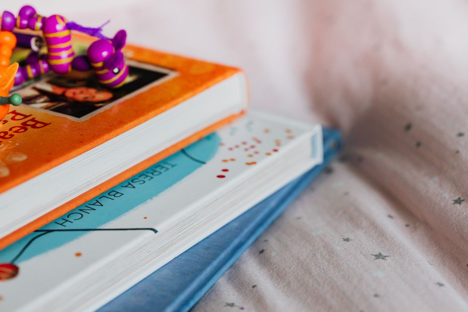 colorful stack of children's books