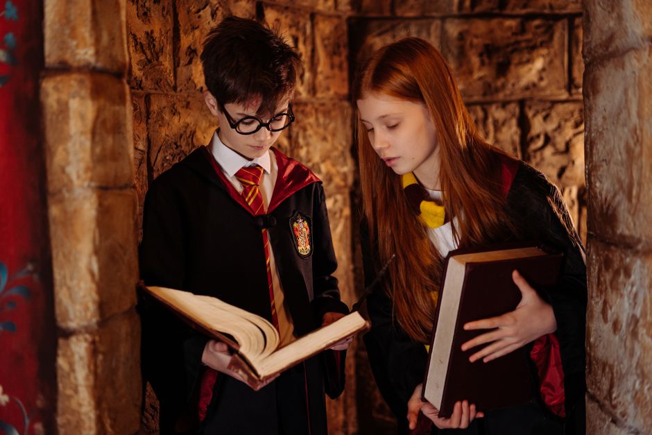 children reading mystery book